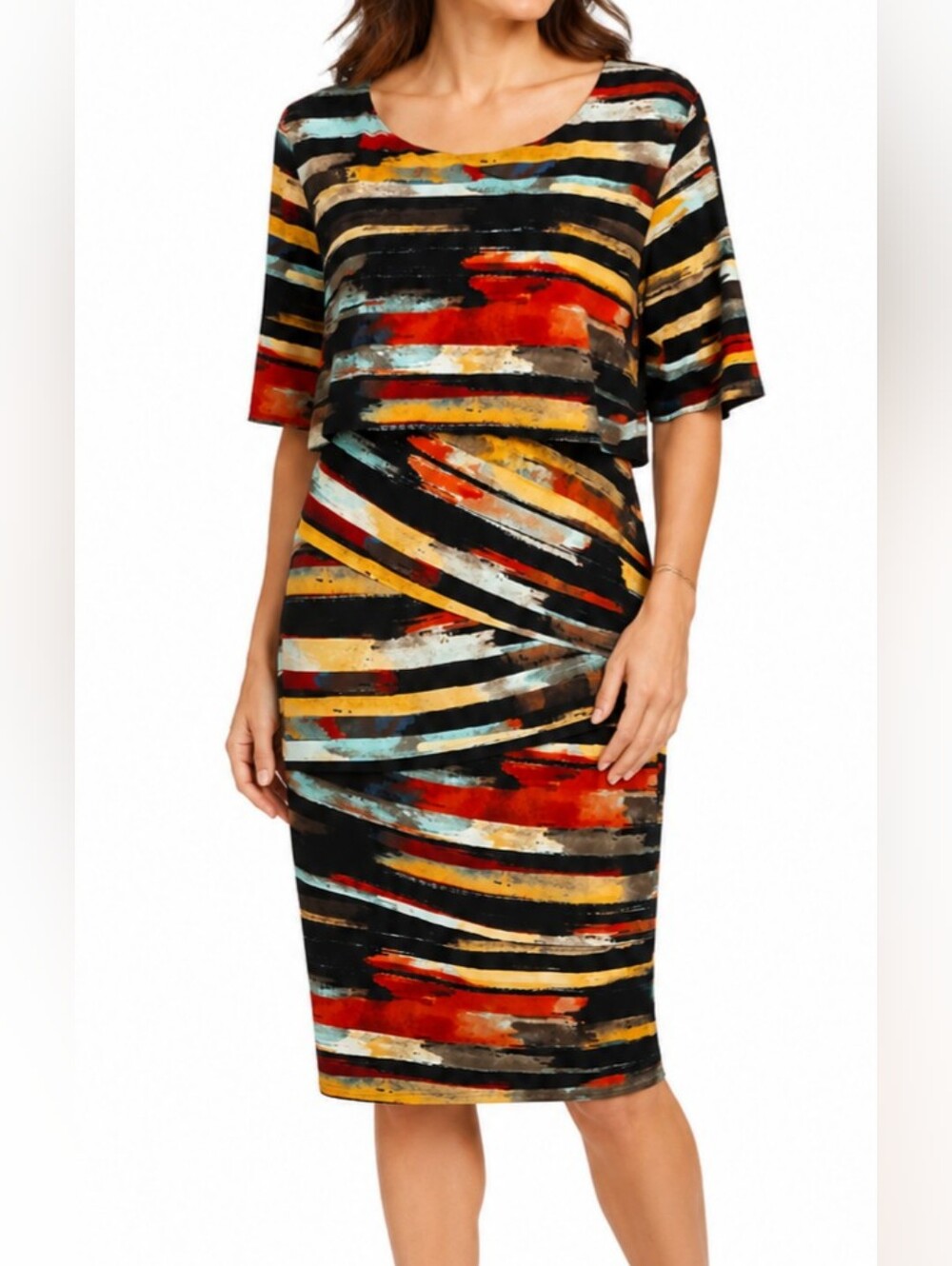 Abstract Stripe Sheath Multi Color Dress
